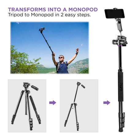 Takama Flip-Zip Aluminum Tripod Monopod with 2-Way Head 147.3cm